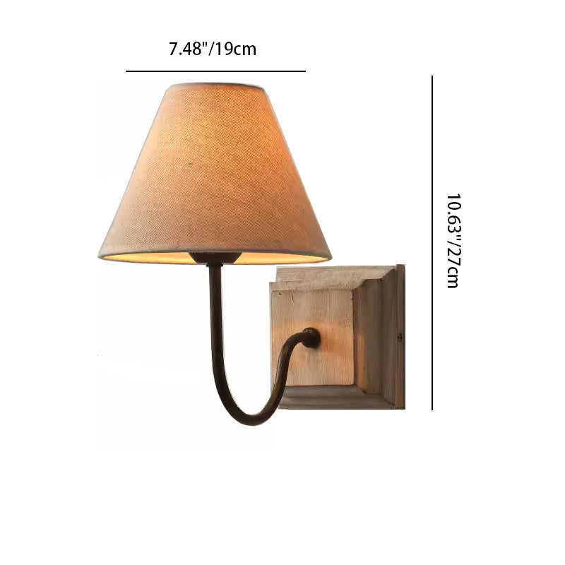 Modern Simplicity Round Square Cloth Iron Wood 1-Light Wall Sconce Lamp For Bedroom