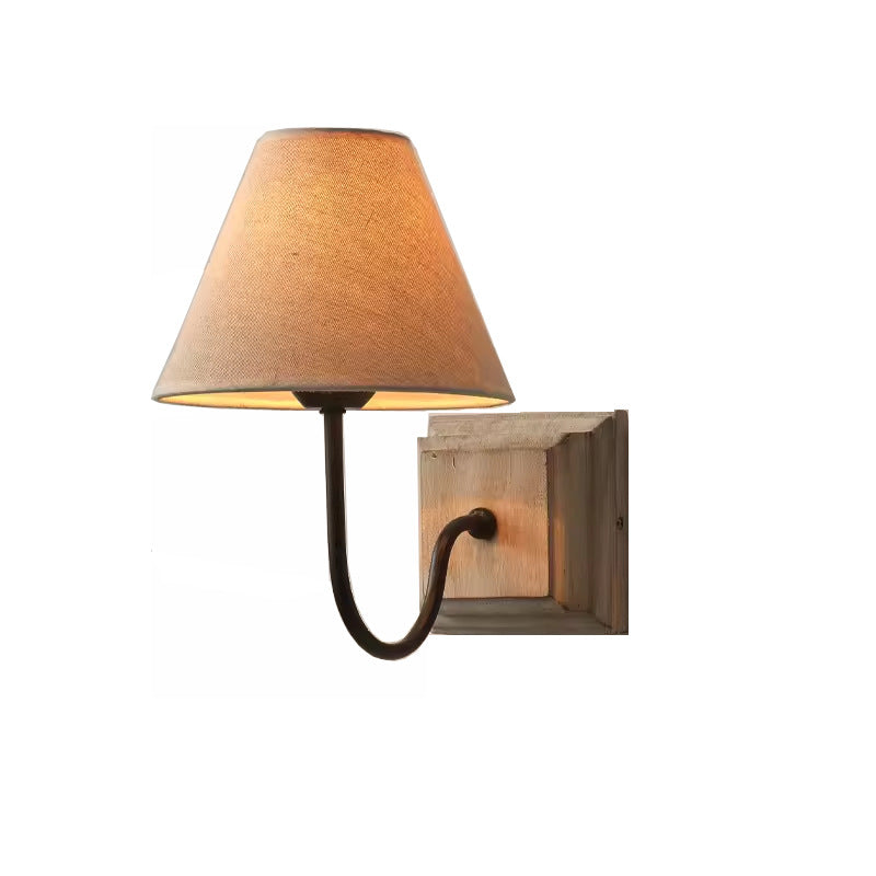 Modern Simplicity Round Square Cloth Iron Wood 1-Light Wall Sconce Lamp For Bedroom