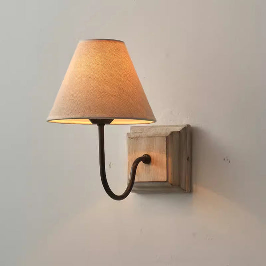 Modern Simplicity Round Square Cloth Iron Wood 1-Light Wall Sconce Lamp For Bedroom