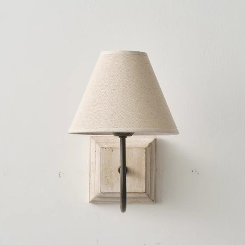 Modern Simplicity Round Square Cloth Iron Wood 1-Light Wall Sconce Lamp For Bedroom
