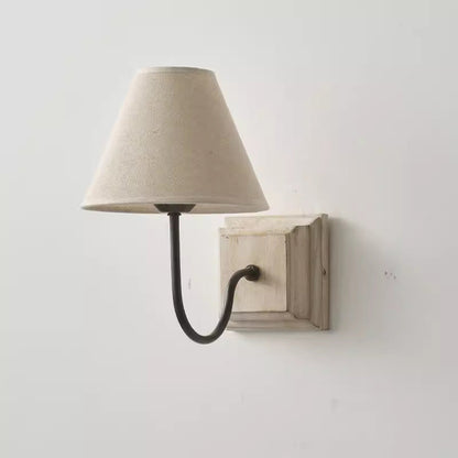 Modern Simplicity Round Square Cloth Iron Wood 1-Light Wall Sconce Lamp For Bedroom