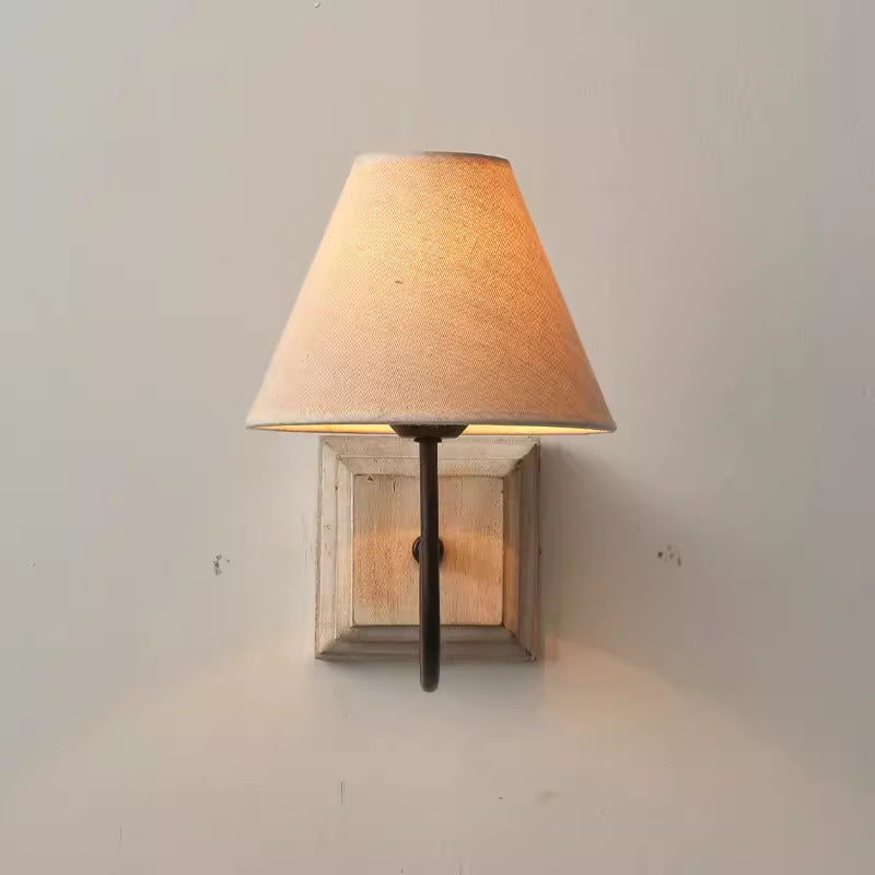 Modern Simplicity Round Square Cloth Iron Wood 1-Light Wall Sconce Lamp For Bedroom
