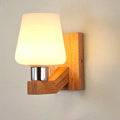 現代的なスカンジナビアのラウンドポッドスクエアガラスアイアンウッド1ライトウォールスコンスランプ寝室用