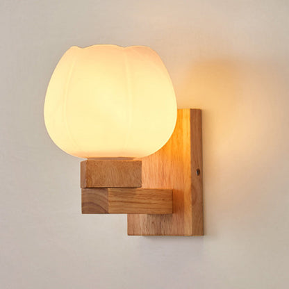 現代的なスカンジナビアのラウンドポッドスクエアガラスアイアンウッド1ライトウォールスコンスランプ寝室用