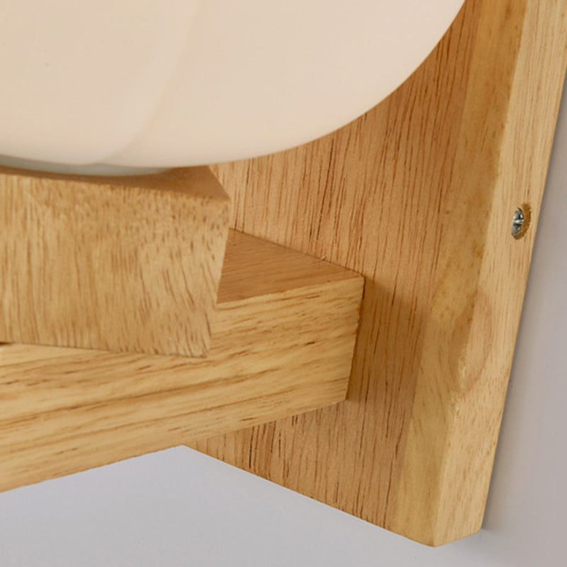 現代的なスカンジナビアのラウンドポッドスクエアガラスアイアンウッド1ライトウォールスコンスランプ寝室用