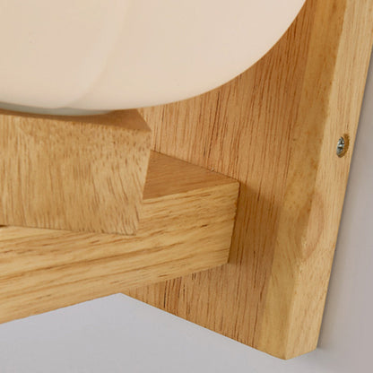 現代的なスカンジナビアのラウンドポッドスクエアガラスアイアンウッド1ライトウォールスコンスランプ寝室用