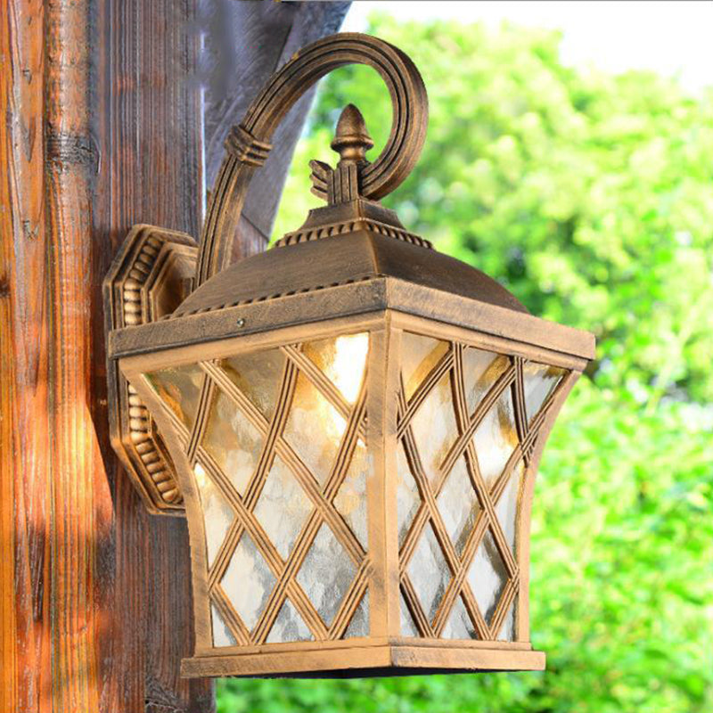 Traditional Vintage Square Fishing Net Glass Aluminum 1-Light Wall Sconce Lamp For Garden