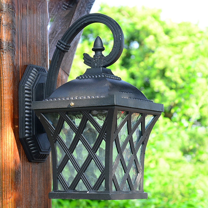 Traditional Vintage Square Fishing Net Glass Aluminum 1-Light Wall Sconce Lamp For Garden