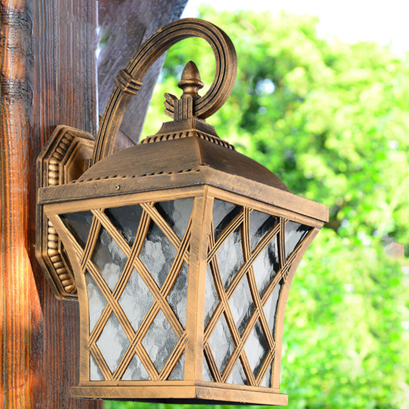 Traditional Vintage Square Fishing Net Glass Aluminum 1-Light Wall Sconce Lamp For Garden