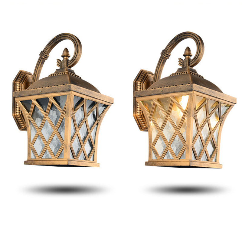 Traditional Vintage Square Fishing Net Glass Aluminum 1-Light Wall Sconce Lamp For Garden
