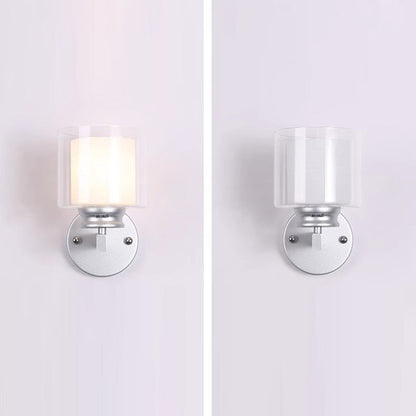Modern Minimalist Round Column Glass Iron 1-Light Wall Sconce Lamp For Bedroom