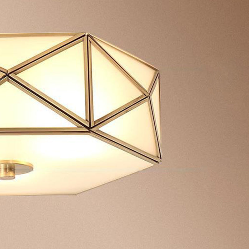 Modern Minimalist Decagonal Straight Glass Copper 3/4/5 Light Flush Mount Ceiling Light For Bedroom