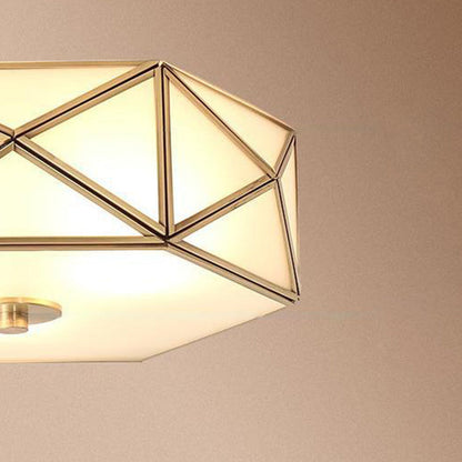 Modern Minimalist Decagonal Straight Glass Copper 3/4/5 Light Flush Mount Ceiling Light For Bedroom