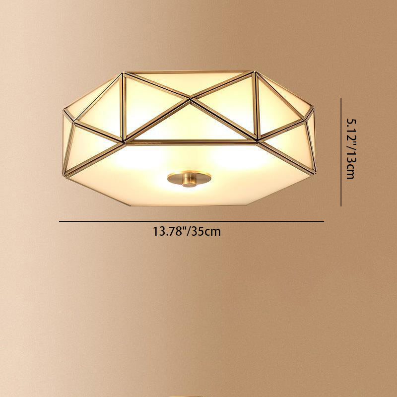 Modern Minimalist Decagonal Straight Glass Copper 3/4/5 Light Flush Mount Ceiling Light For Bedroom