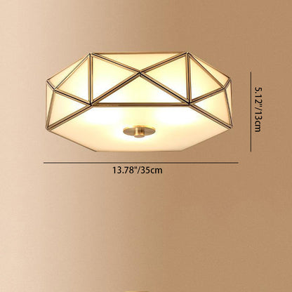 Modern Minimalist Decagonal Straight Glass Copper 3/4/5 Light Flush Mount Ceiling Light For Bedroom