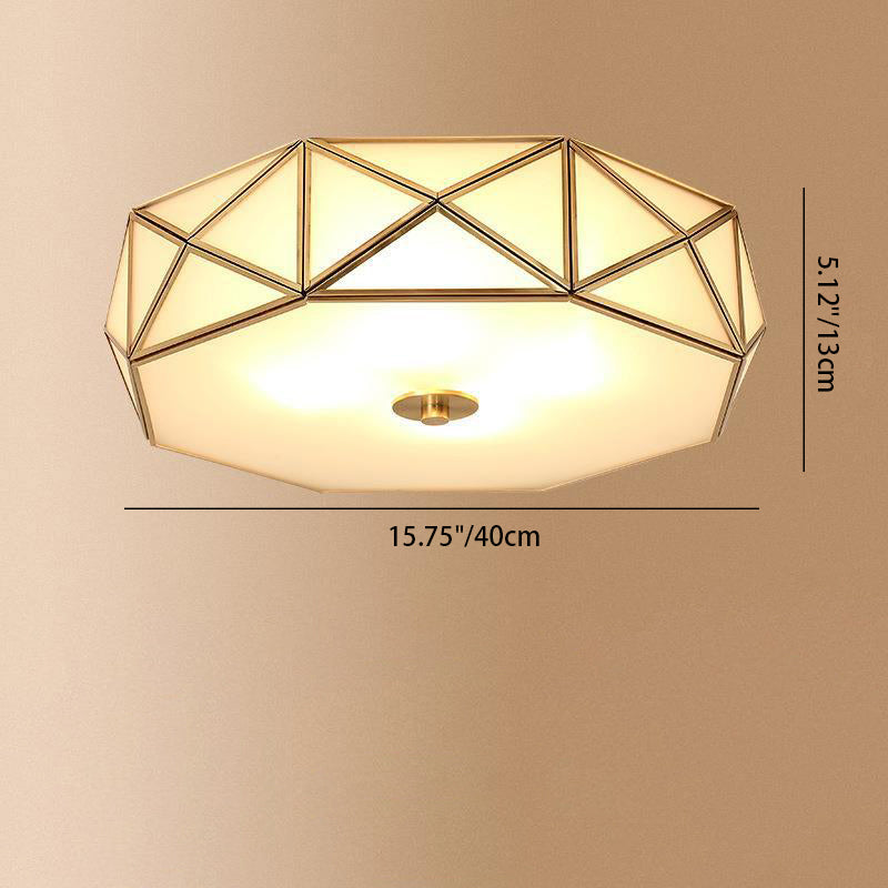 Modern Minimalist Decagonal Straight Glass Copper 3/4/5 Light Flush Mount Ceiling Light For Bedroom