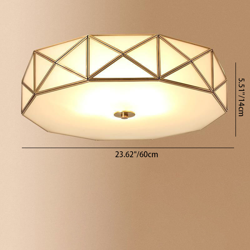 Modern Minimalist Decagonal Straight Glass Copper 3/4/5 Light Flush Mount Ceiling Light For Bedroom