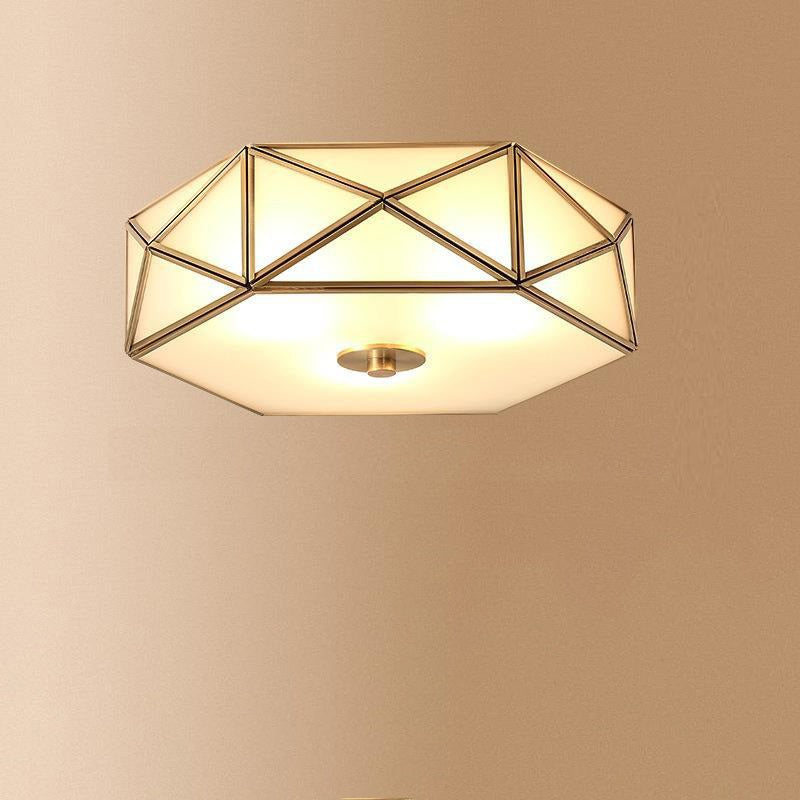 Modern Minimalist Decagonal Straight Glass Copper 3/4/5 Light Flush Mount Ceiling Light For Bedroom