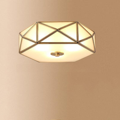 Modern Minimalist Decagonal Straight Glass Copper 3/4/5 Light Flush Mount Ceiling Light For Bedroom