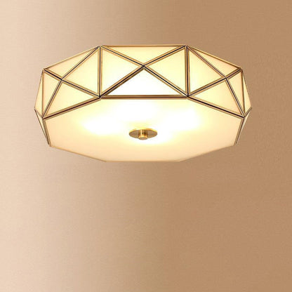 Modern Minimalist Decagonal Straight Glass Copper 3/4/5 Light Flush Mount Ceiling Light For Bedroom
