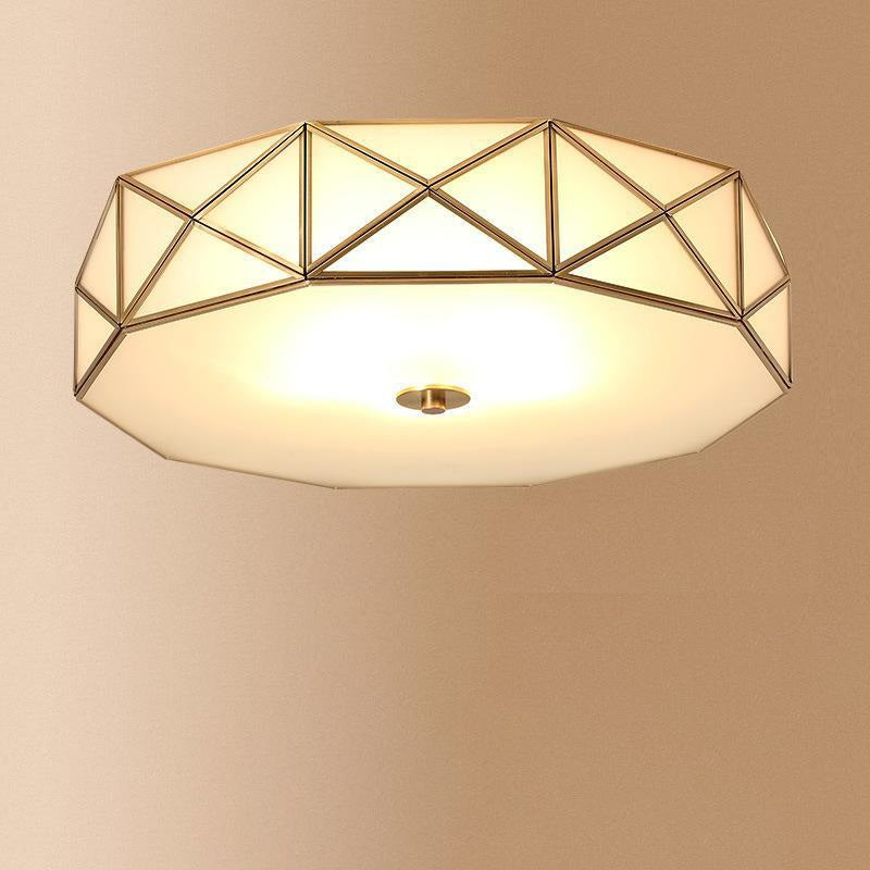 Modern Minimalist Decagonal Straight Glass Copper 3/4/5 Light Flush Mount Ceiling Light For Bedroom