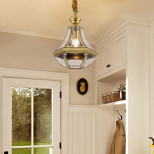 Contemporary Scandinavian Hexagon Round Glass Copper 1-Light Pendant Light For Living Room