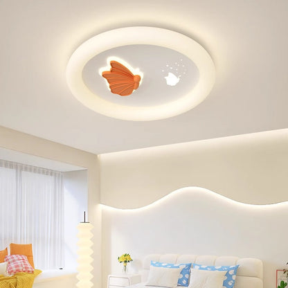 Modern Art Deco Clover Leaf Butterfly Round PE Iron LED Flush Mount Ceiling Light For Living Room