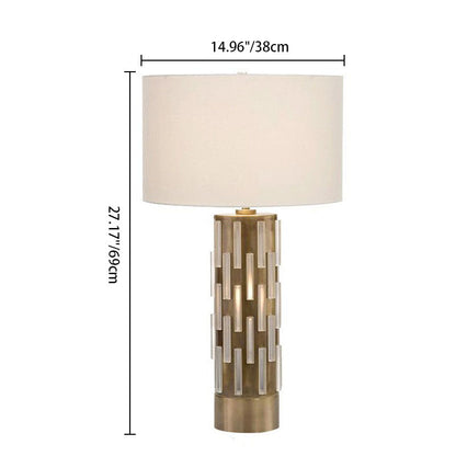 Modern Minimalist Round Cylinder Cutout Fabric Metal 1-Light Table Lamp For Bedroom