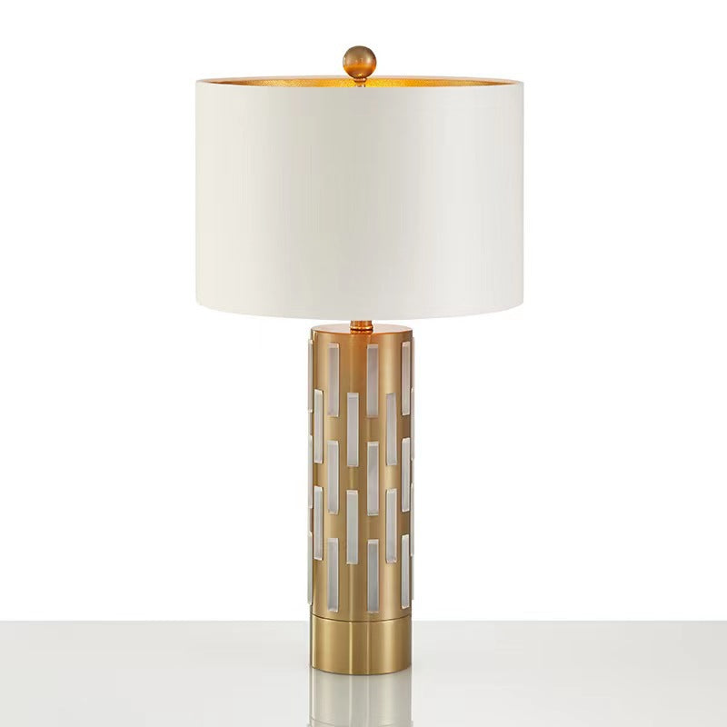 Modern Minimalist Round Cylinder Cutout Fabric Metal 1-Light Table Lamp For Bedroom