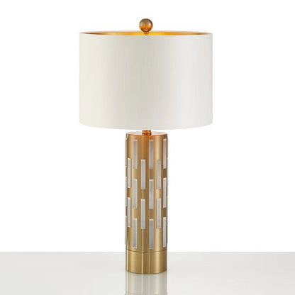 Modern Minimalist Round Cylinder Cutout Fabric Metal 1-Light Table Lamp For Bedroom