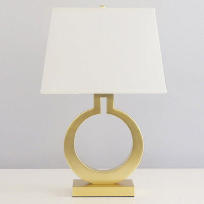 Contemporary Scandinavian Round Square Fabric Hardware 1-Light Table Lamp For Bedroom