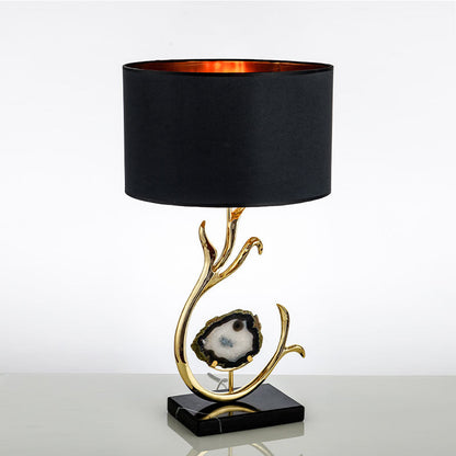 Contemporary Scandinavian Curved Round Silk Onyx Hardware 1-Light Table Lamp For Living Room