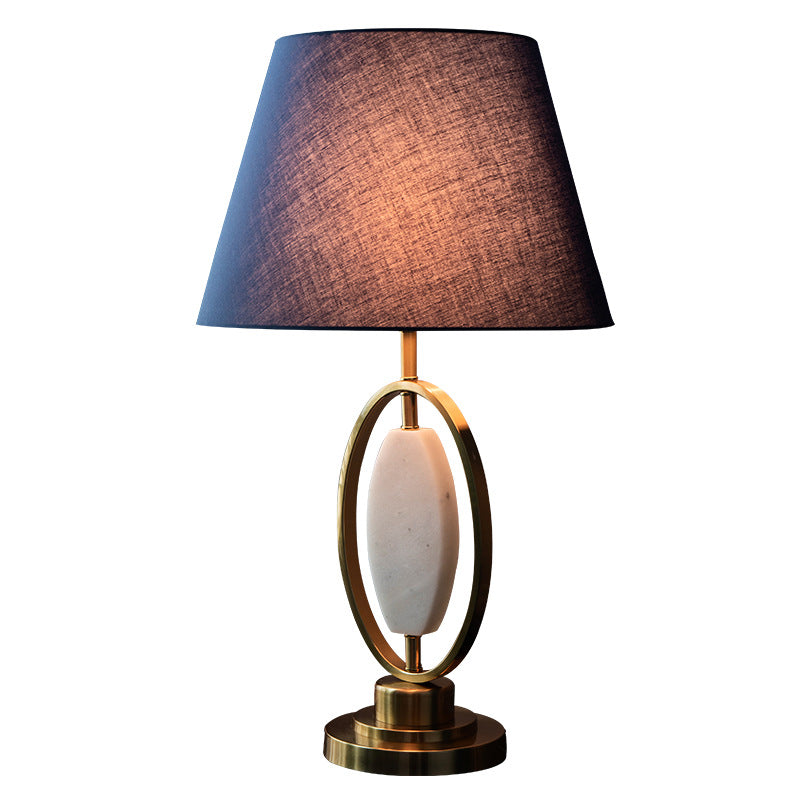 Traditional Vintage Round Column Fabric Metal 1-Light Table Lamp For Living Room