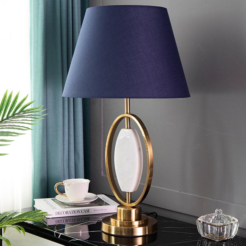 Traditional Vintage Round Column Fabric Metal 1-Light Table Lamp For Living Room