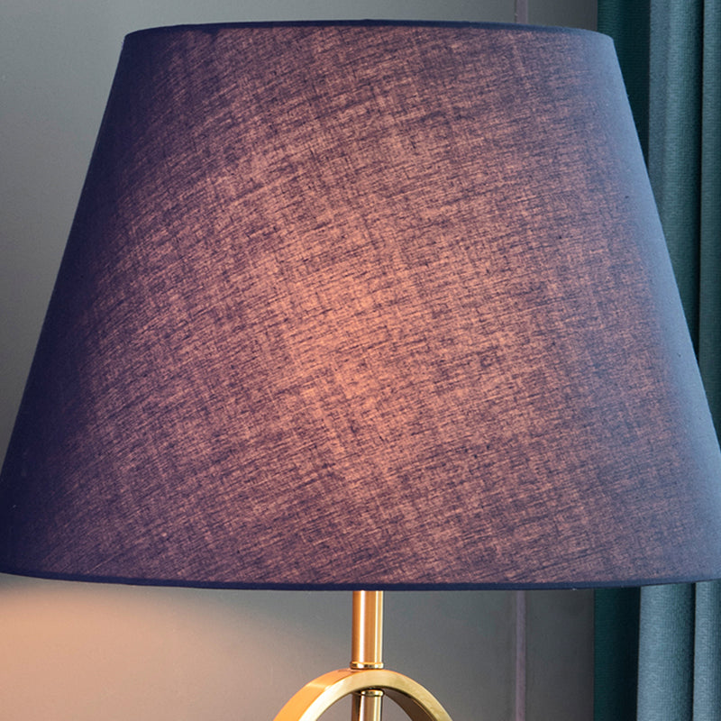 Traditional Vintage Round Column Fabric Metal 1-Light Table Lamp For Living Room