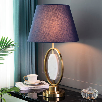 Traditional Vintage Round Column Fabric Metal 1-Light Table Lamp For Living Room