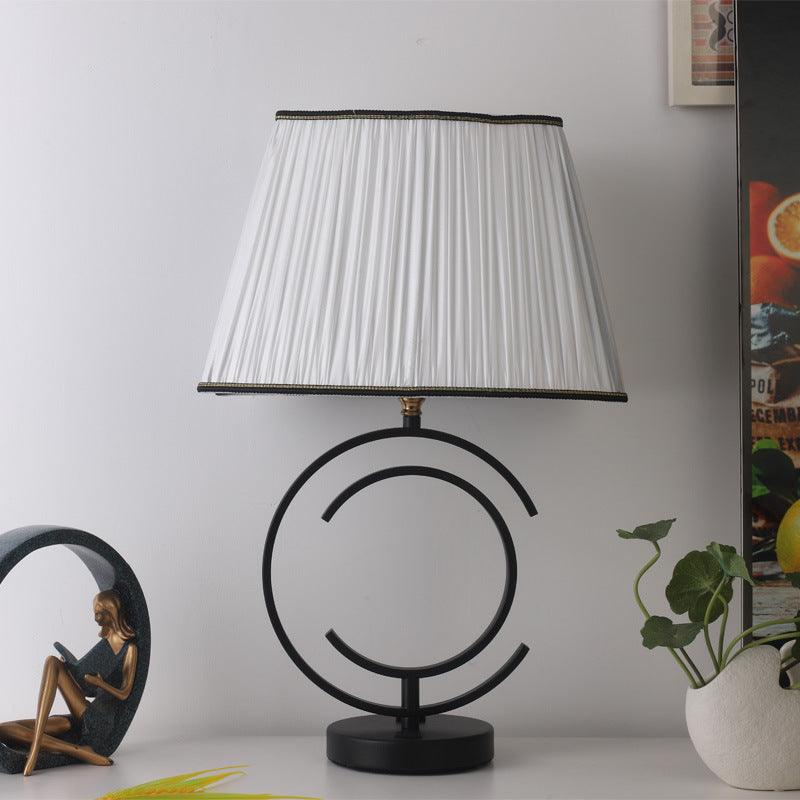 Modern Minimalist Round Square Fabric Iron 1-Light Table Lamp For Living Room