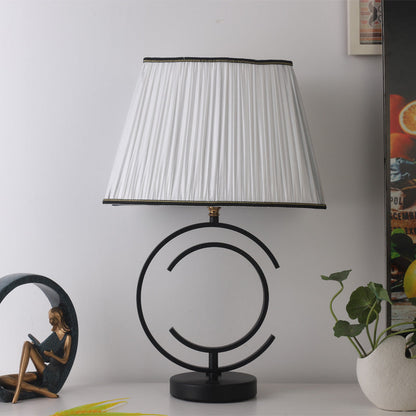 Modern Minimalist Round Square Fabric Iron 1-Light Table Lamp For Living Room
