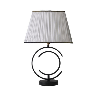 Modern Minimalist Round Square Fabric Iron 1-Light Table Lamp For Living Room