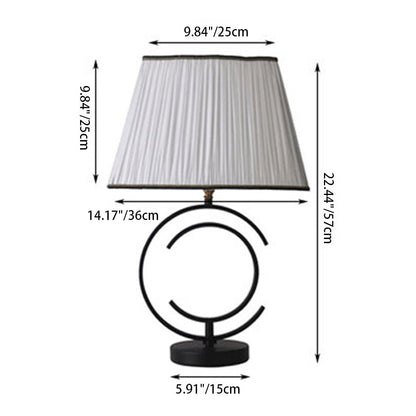 Modern Minimalist Round Square Fabric Iron 1-Light Table Lamp For Living Room