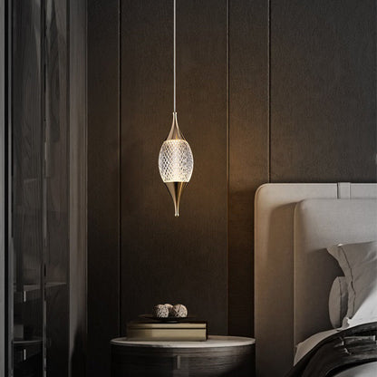 Modern Luxury Water Drop Shape Round Crystal Aluminum LED Pendant Light For Bedroom