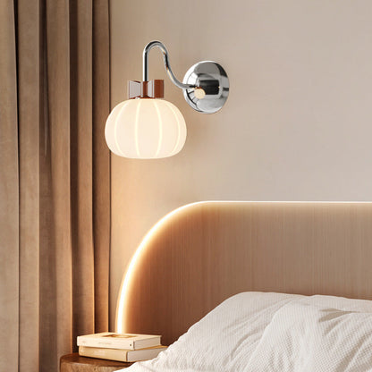 Modern Minimalist Bow Pumpkin Orb Glass Iron LED Wall Sconce Lamp For Bedroom