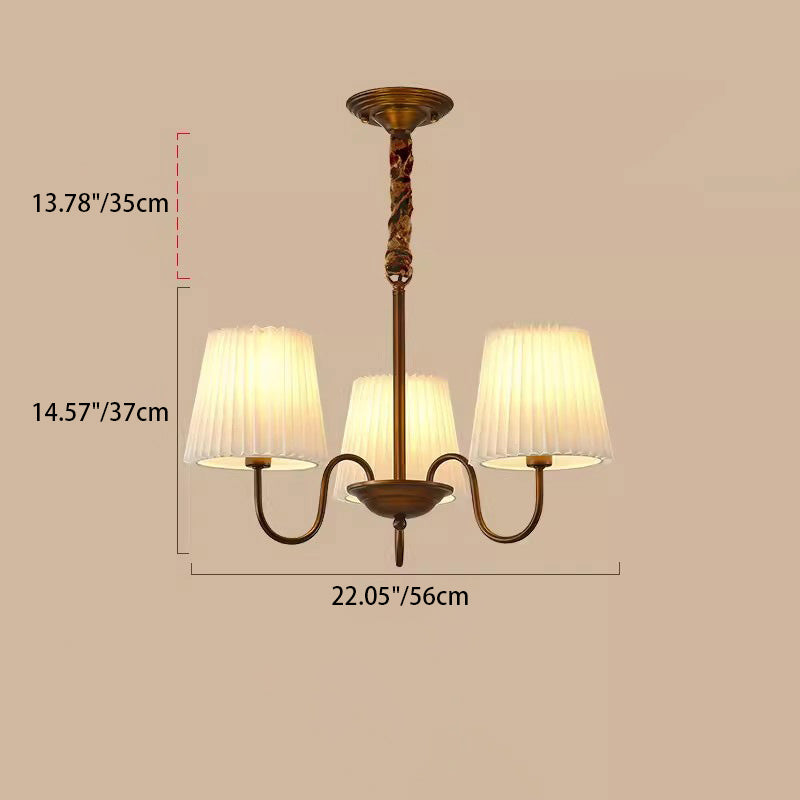 Traditional Vintage Round Branch Curved Fabric Iron 3/6/8/10 Light Chandelier For Living Room