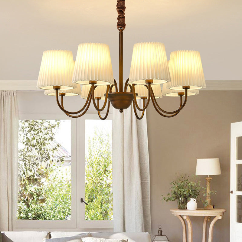 Traditional Vintage Round Branch Curved Fabric Iron 3/6/8/10 Light Chandelier For Living Room