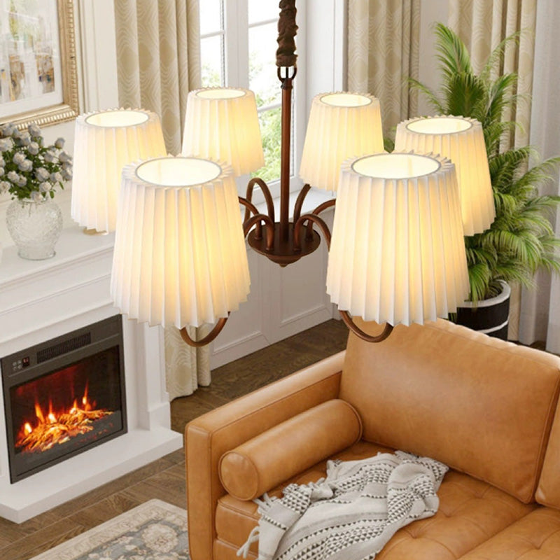 Traditional Vintage Round Branch Curved Fabric Iron 3/6/8/10 Light Chandelier For Living Room