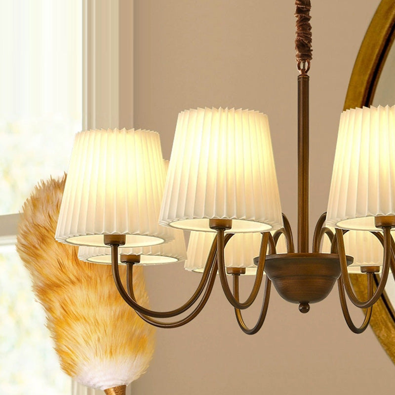 Traditional Vintage Round Branch Curved Fabric Iron 3/6/8/10 Light Chandelier For Living Room
