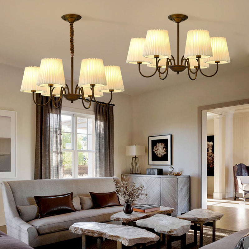 Traditional Vintage Round Branch Curved Fabric Iron 3/6/8/10 Light Chandelier For Living Room