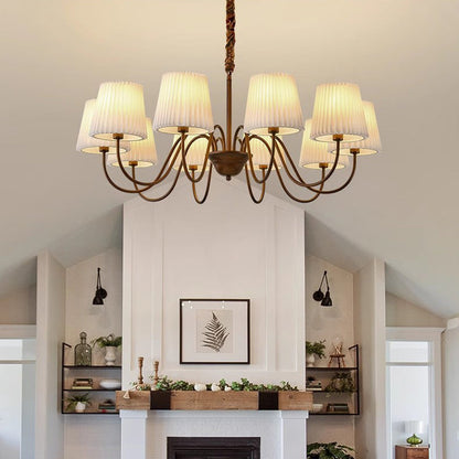 Traditional Vintage Round Branch Curved Fabric Iron 3/6/8/10 Light Chandelier For Living Room