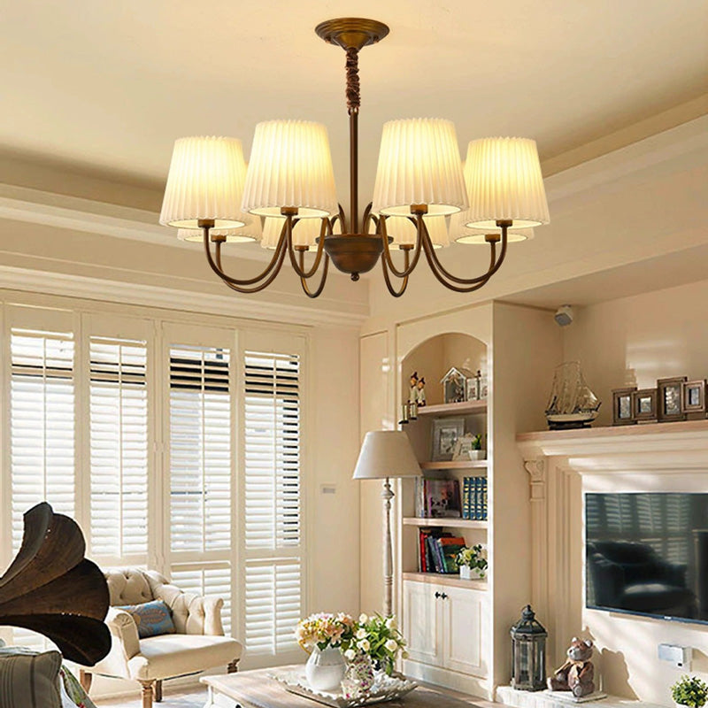 Traditional Vintage Round Branch Curved Fabric Iron 3/6/8/10 Light Chandelier For Living Room
