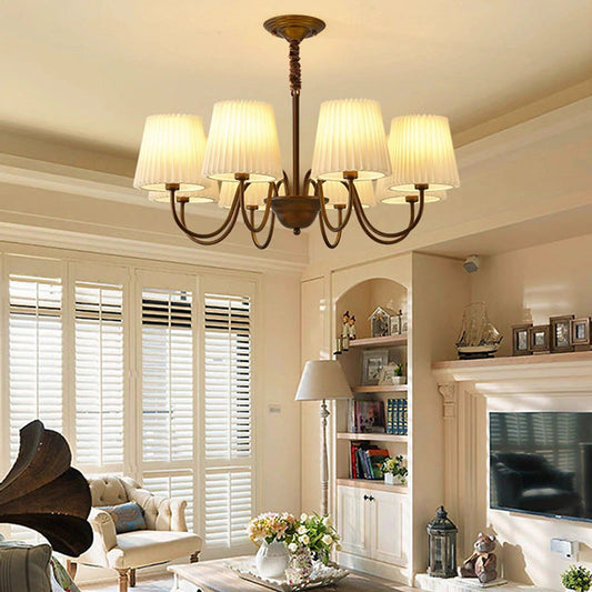 Traditional Vintage Round Branch Curved Fabric Iron 3/6/8/10 Light Chandelier For Living Room